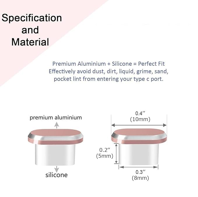 Enclave غطاء حماية من الغبار USB C إنكلايف، غطاء مضاد للغبار لمنافذ الشحن من نوع C مع فرشاة تنظيف لجميع أجهزة USB C. (عبوة من 2) (ذهبي وردي) - Image 5