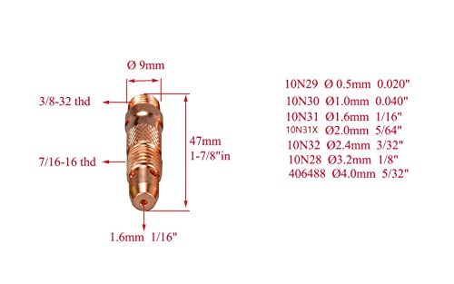 RIVERWELD TIG Gas Lens Collet Bodies 45V 10N Alumina Nozzle Ceramic Cups 10N 54N Large Diameter TIG Back caps 57Y series Assort size Kit Fit QQ300 PTA DB SR WP 17 18 26 TIG Welding Torch 51pcs - Image 4