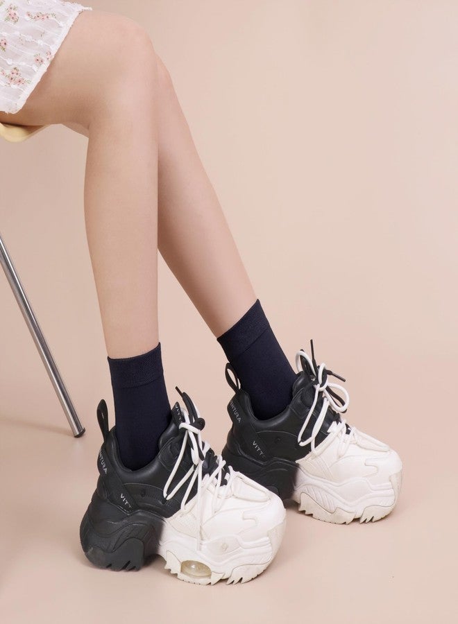 SERISIMPLE جوارب نسائية رقيقة من الفسكوز والخيزران من سيريسيمبل، جوارب خفيفة الوزن فوق الكاحل، جوارب كاجوال مناسبة للارتداء مع بنطلون قصير، 5 أزواج (أسود، كبير) - Image 5