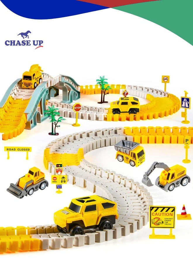 Chase Up 260 PCS Construction Race Tracks for Kids Toys, 2 Electric Cars, 4 Construction Cars, 1 Map & Flexible DIY Track Set, Engineering Gifts for 3 4 5 6 Year Old Boys Girls - Image 1
