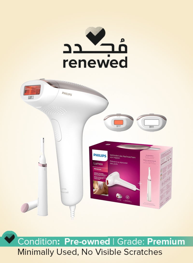 Philips Renewed - Lumea Advanced IPL Hair Removal Device with 2 Attachments for Face and Body + Free Facial Hair Remover, Compact S Trimmer - BRI921/00 White/Pink - Image 1