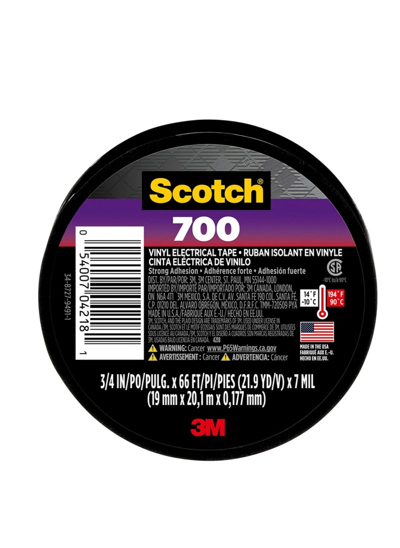 3M Scotch Vinyl Electrical Tape, Black, 3/4-in by 66-ft, 1-Roll  - Image 1