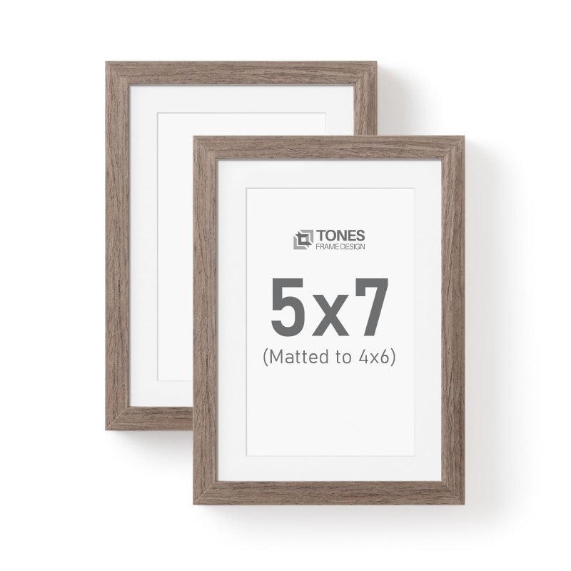 TONES FRAME DESIGN 5x7 Picture Frame Set of 2 Mat with 4x6 Photo Frames Oak Solid Wood Veneer Finish and Plexiglass Front for Tabletop Gallery Wall Home Decor