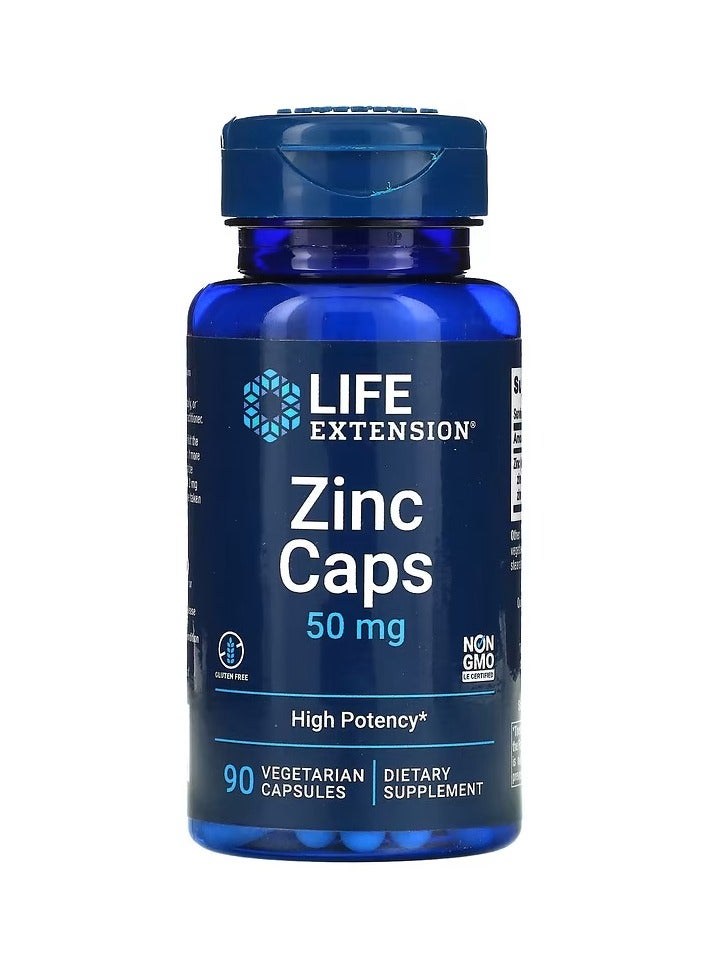 Life Extension Zinc Caps, High Potency, 50 mg, 90 Vegetarian Capsules - Image 1