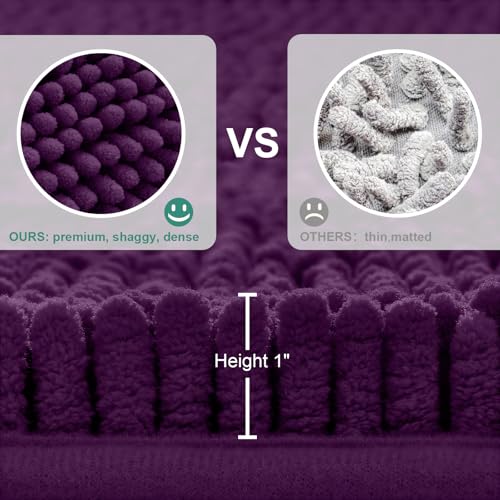 HOMEIDEAS 3 Pieces Dark Purple Bathroom Rugs Set, Ultra Soft Non Slip Bath Rug and Absorbent Chenille Bath Mat, Includes U-Shaped Contour Rug, Bath Mat and Toilet Lid Cover, Perfect for Bathroom Floor - Image 4