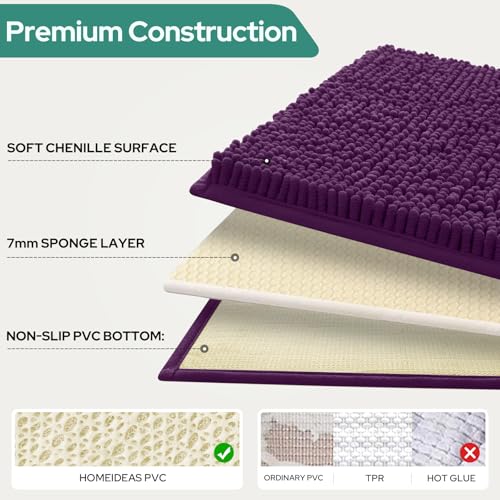 HOMEIDEAS 3 Pieces Dark Purple Bathroom Rugs Set, Ultra Soft Non Slip Bath Rug and Absorbent Chenille Bath Mat, Includes U-Shaped Contour Rug, Bath Mat and Toilet Lid Cover, Perfect for Bathroom Floor - Image 5