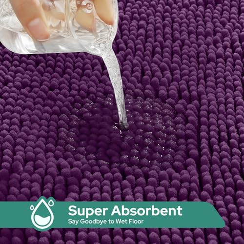 HOMEIDEAS 3 Pieces Dark Purple Bathroom Rugs Set, Ultra Soft Non Slip Bath Rug and Absorbent Chenille Bath Mat, Includes U-Shaped Contour Rug, Bath Mat and Toilet Lid Cover, Perfect for Bathroom Floor - Image 3