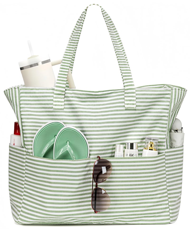 LEDAOU Large Beach Tote Bag Women Waterproof Sandproof Zipper Beach Tote Bag for Pool Gym Grocery Travel with Wet Pocket - Image 1