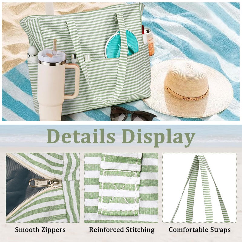LEDAOU Large Beach Tote Bag Women Waterproof Sandproof Zipper Beach Tote Bag for Pool Gym Grocery Travel with Wet Pocket - Image 5