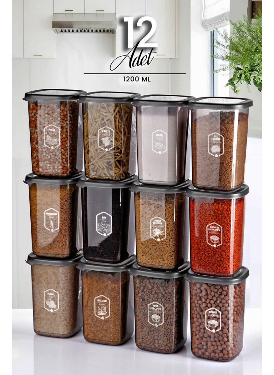 Kitchen Life - مجموعة حاويات تخزين مربعة كبيرة الحجم 12 قطعة 1.2 لتر جرة طعام أنثراسيت - Image 1