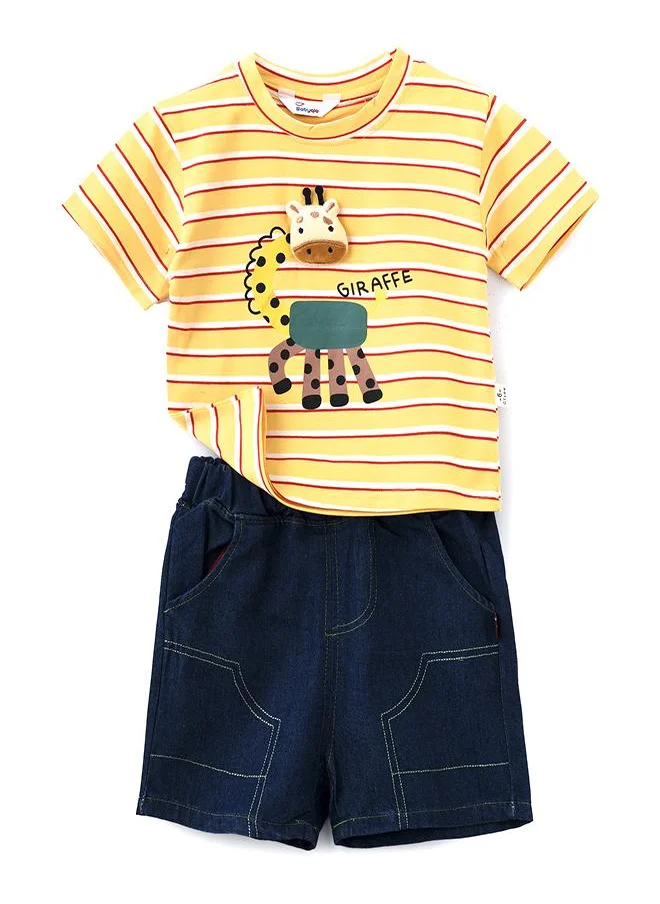 babyqlo Striped Giraffe Tee & Shorts