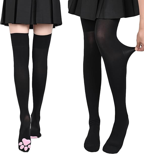 HOMEGYMFREE Cat Paw Socks Thigh High Soft 3D Paw Pad Toe Beans Stockings for Women Cat Cosplay1 Pair Black - Image 3