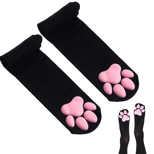 HOMEGYMFREE Cat Paw Socks Thigh High Soft 3D Paw Pad Toe Beans Stockings for Women Cat Cosplay1 Pair Black - Image 1