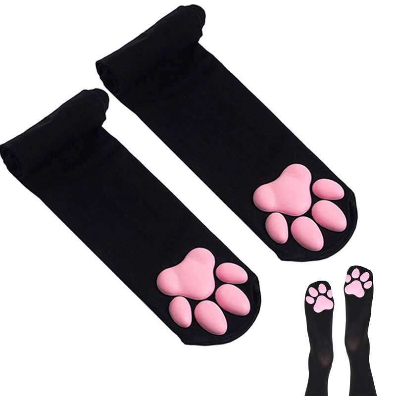 HOMEGYMFREE Cat Paw Socks Thigh High Soft 3D Paw Pad Toe Beans Stockings for Women Cat Cosplay1 Pair Black - Image 2