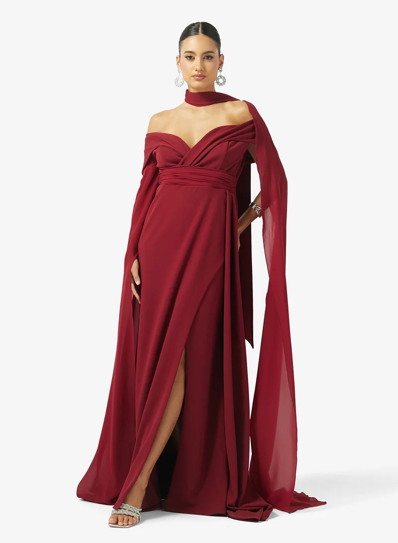 Iyra Draped Detail Side Slit Dress