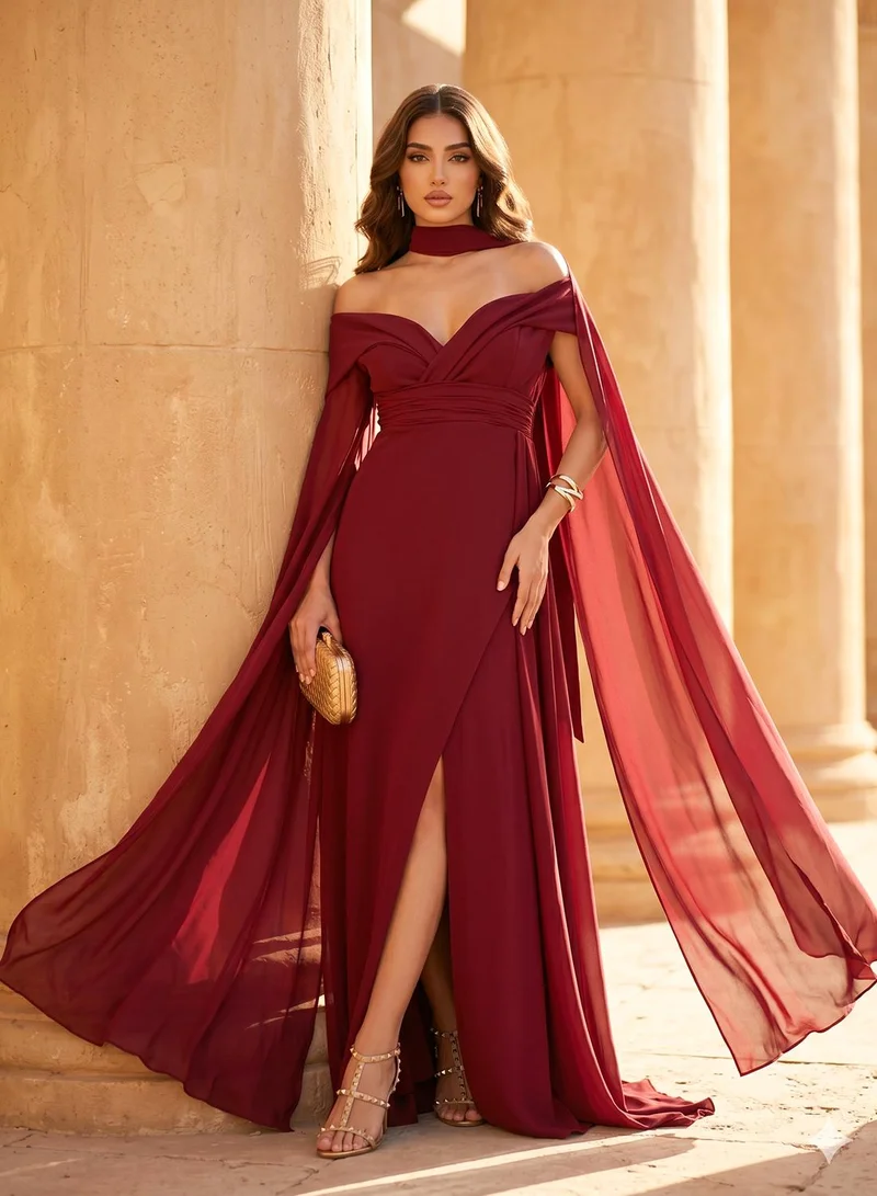 Iyra Draped Detail Side Slit Dress