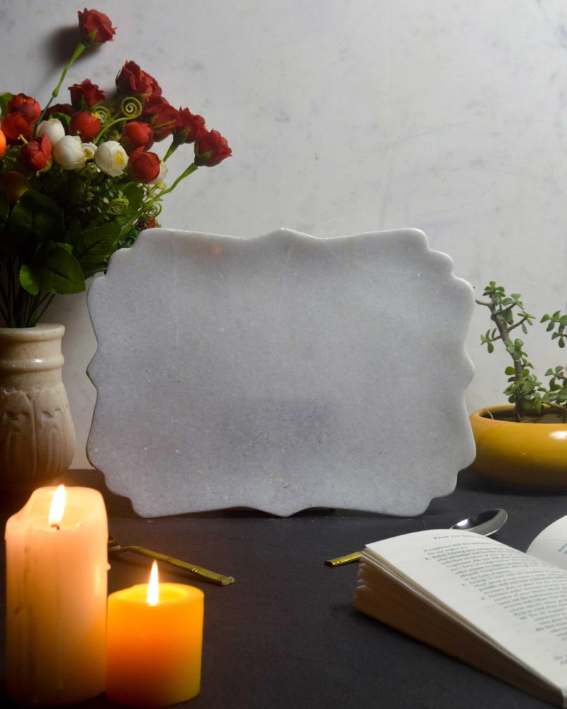 MARBIQUE Handcrafted Indian Marble Tray - Bathroom Vanity Tray, Jewelry Organizer, Decorative Serving Tray for Tea & Coffee | Home Décor & Storage | Elegant Housewarming & Wedding Gift 30 × 22 cm - Image 1