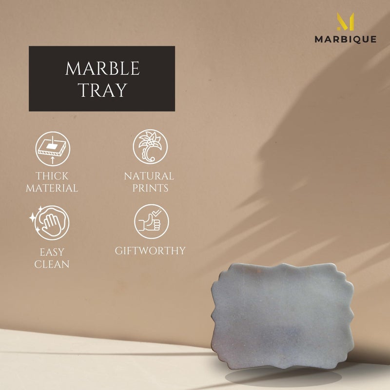 MARBIQUE Handcrafted Indian Marble Tray - Bathroom Vanity Tray, Jewelry Organizer, Decorative Serving Tray for Tea & Coffee | Home Décor & Storage | Elegant Housewarming & Wedding Gift 30 × 22 cm - Image 5