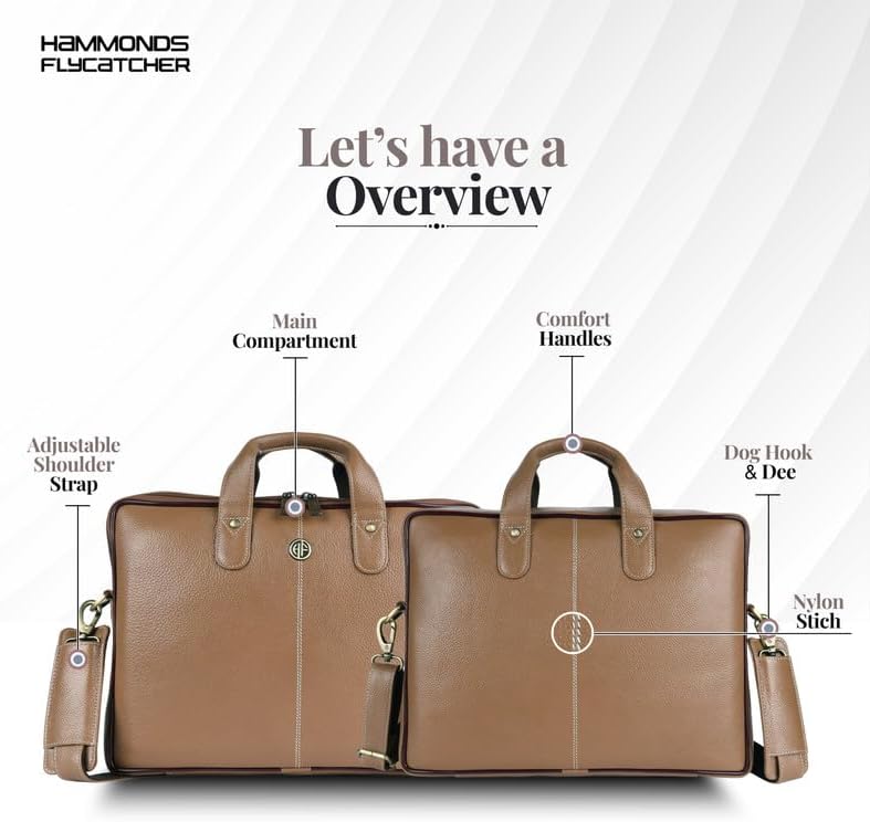 HAMMONDS FLYCATCHER Genuine Leather Office Bag for Men - Laptop Bag for Men - Padded Laptop Compartment - Fits 14 Inch Laptop - Adjustable Strap - Leather Bag for Men - 1 Year Warranty - Image 3