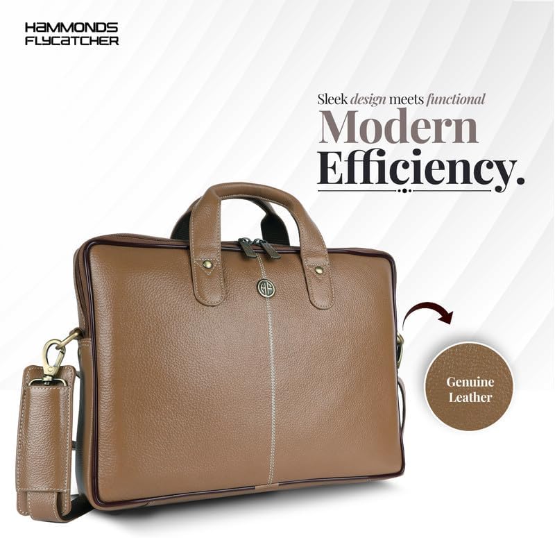 HAMMONDS FLYCATCHER Genuine Leather Office Bag for Men - Laptop Bag for Men - Padded Laptop Compartment - Fits 14 Inch Laptop - Adjustable Strap - Leather Bag for Men - 1 Year Warranty - Image 2