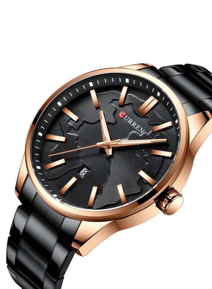 كارين ساعة رجالية مقاومة للماء بسوار ستانلس ستيل وكوارتز 8366 - 46 ملم - أسود - Image 2