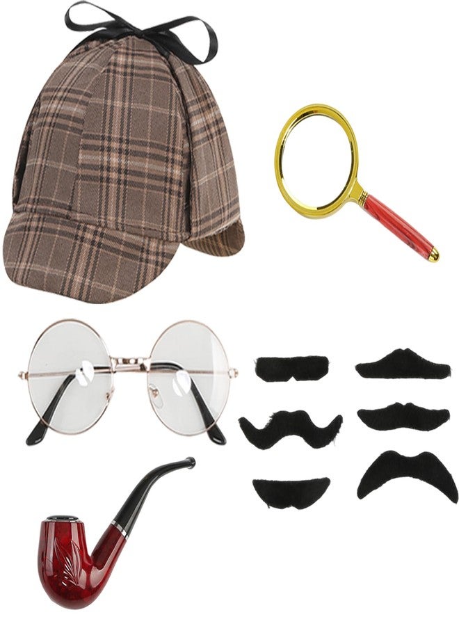 GRAJTCIN Kids Detective Costume Sherlock Holmes Boys and Girls Inspector Cape and Accessories Halloween Party Outfit (Brown,19.69") - Image 3