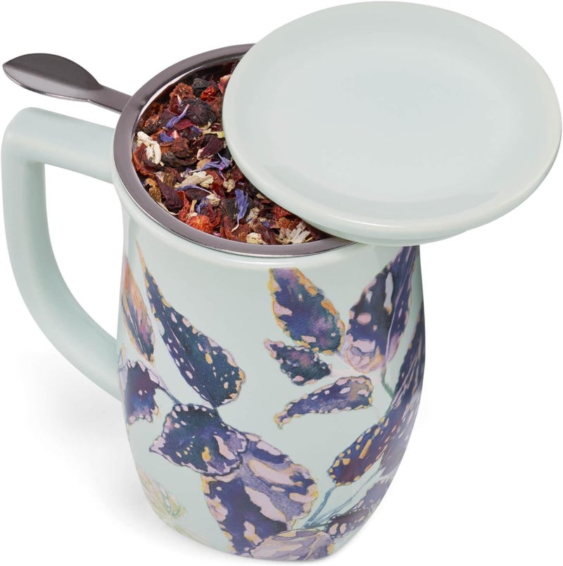 Tea Forte كوب سيراميك فيوري مع مقبض، سلة مصفاة ستانلس ستيل قابلة للإزالة وغطاء، ينقع 14 أونصة من الشاي السائب، آمن في غسالة الصحون والميكروويف، ديموازيل - Image 3