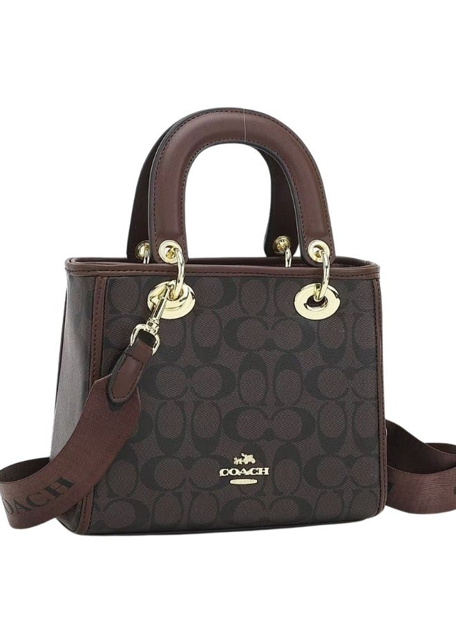 coachoutlet Coach Outlet Women's Signature Canvas Mini Tote Bag Stylish Handbag with Top Handles & Crossbody Strap Shoulder bag brown/Black