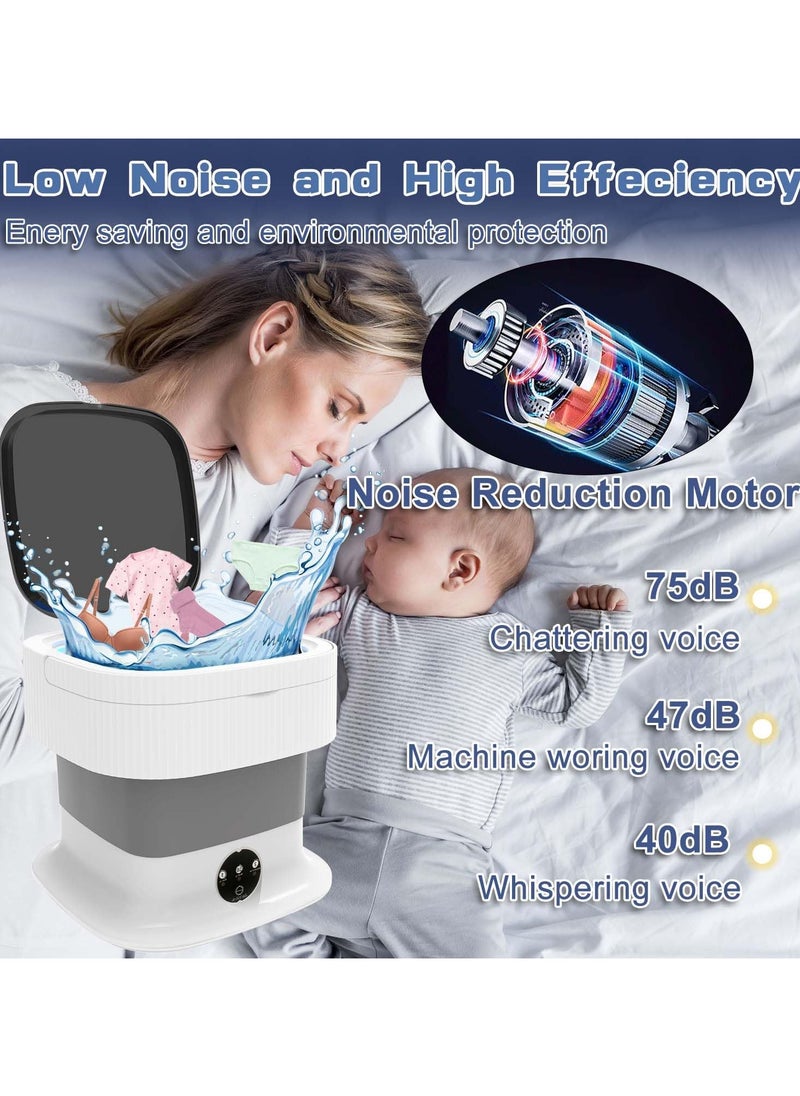 Foldable Washing Machine, 10L Portable Washer, Collapsible Mini Washing Machine with Spin, Small Folding Washer and Dryer Combo for Baby Clothes, Socks (Grey)