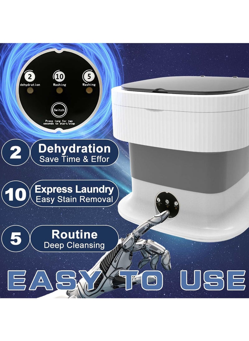 Foldable Washing Machine, 10L Portable Washer, Collapsible Mini Washing Machine with Spin, Small Folding Washer and Dryer Combo for Baby Clothes, Socks (Grey)