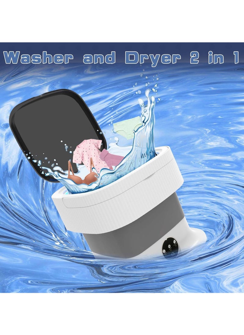 Foldable Washing Machine, 10L Portable Washer, Collapsible Mini Washing Machine with Spin, Small Folding Washer and Dryer Combo for Baby Clothes, Socks (Grey)