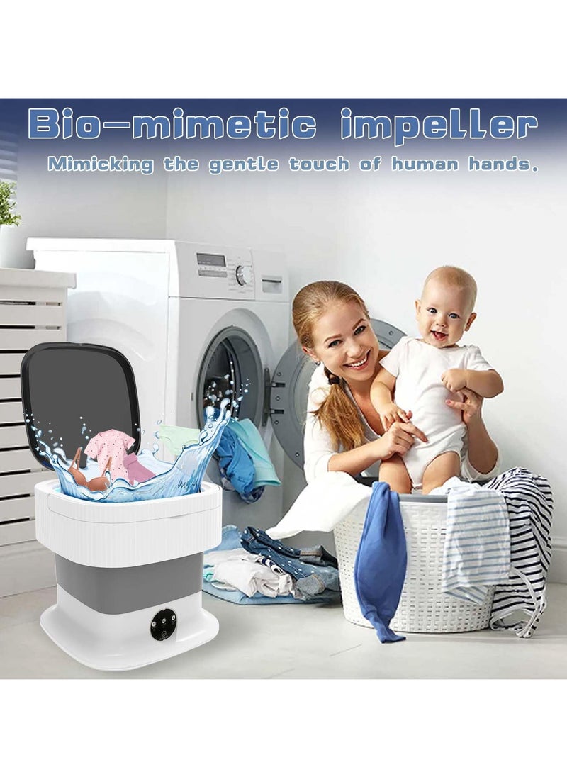 Foldable Washing Machine, 10L Portable Washer, Collapsible Mini Washing Machine with Spin, Small Folding Washer and Dryer Combo for Baby Clothes, Socks (Grey)