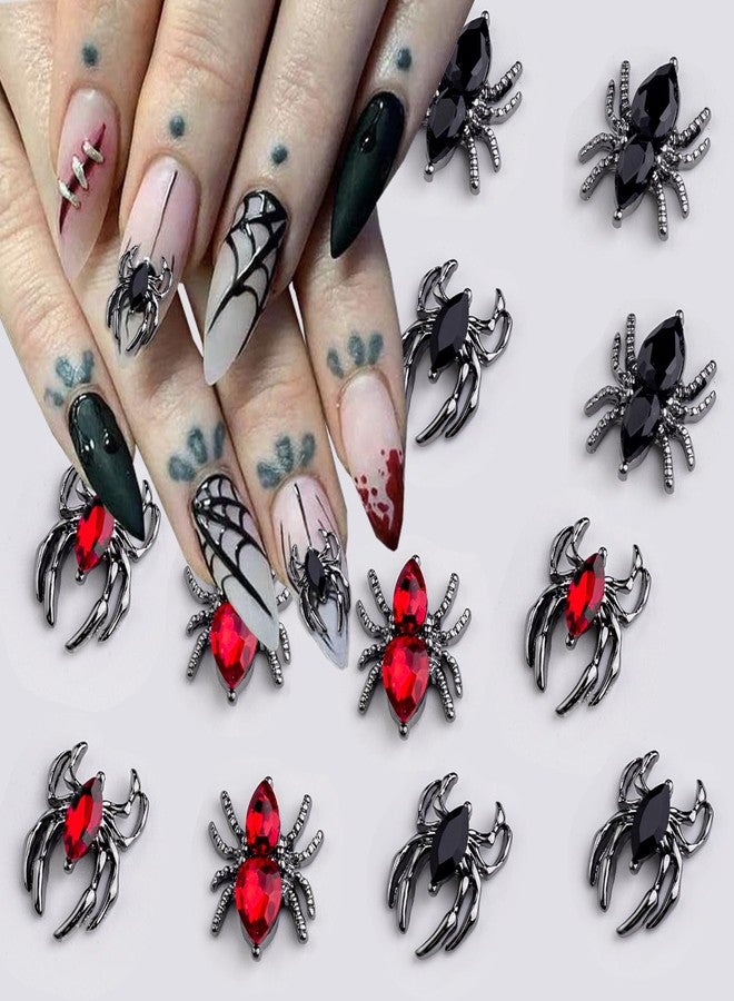 BYJKYEN Spider Acrylic Nail Art Gems & Charms - Black & Red Spider Rhinestones - Halloween Nail Decor Accessories - Image 1