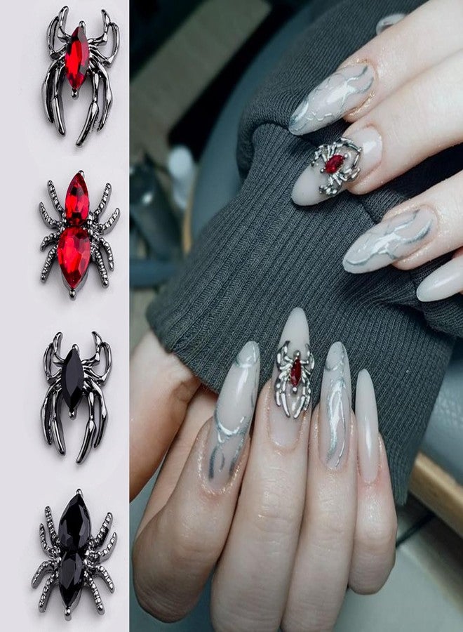 BYJKYEN Spider Acrylic Nail Art Gems & Charms - Black & Red Spider Rhinestones - Halloween Nail Decor Accessories - Image 2