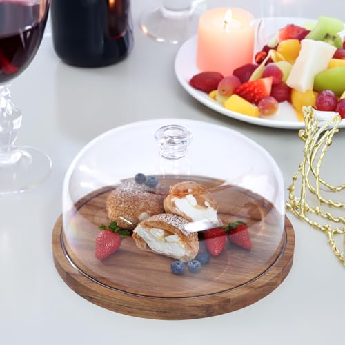 LiTY Cake Stand with Lid, Acacia Wood 12in Round Cake Holder, 2-in-1 Dessert Table Display Set & Charcuterie Board for Cheese, Chips & Dips, Nachos, Fruit Platter, Large Acrylic Cake Dome Cover - Image 3