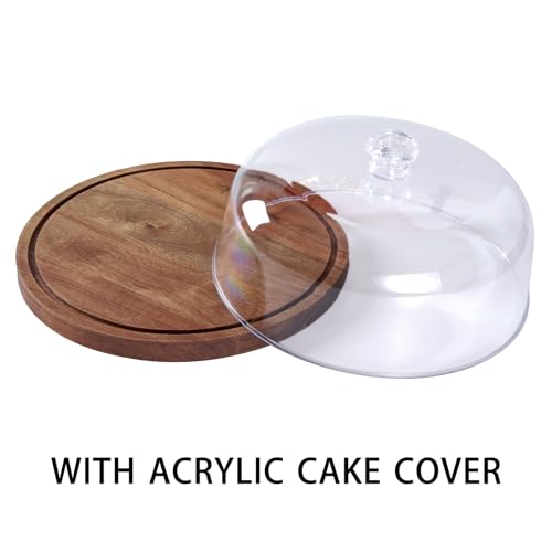 LiTY Cake Stand with Lid, Acacia Wood 12in Round Cake Holder, 2-in-1 Dessert Table Display Set & Charcuterie Board for Cheese, Chips & Dips, Nachos, Fruit Platter, Large Acrylic Cake Dome Cover - Image 4