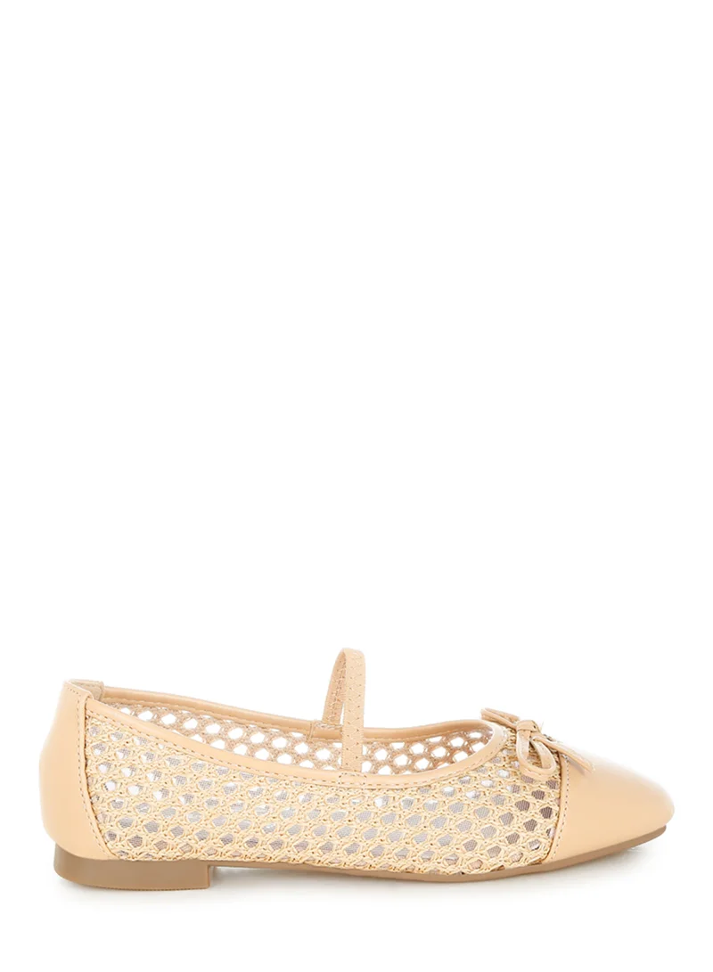 London Rag Woven Bow Detail Ballerinas in Tan