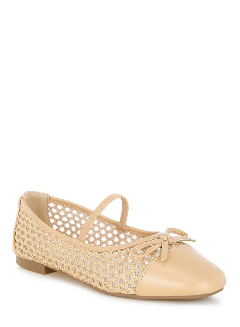 London Rag Woven Bow Detail Ballerinas in Tan