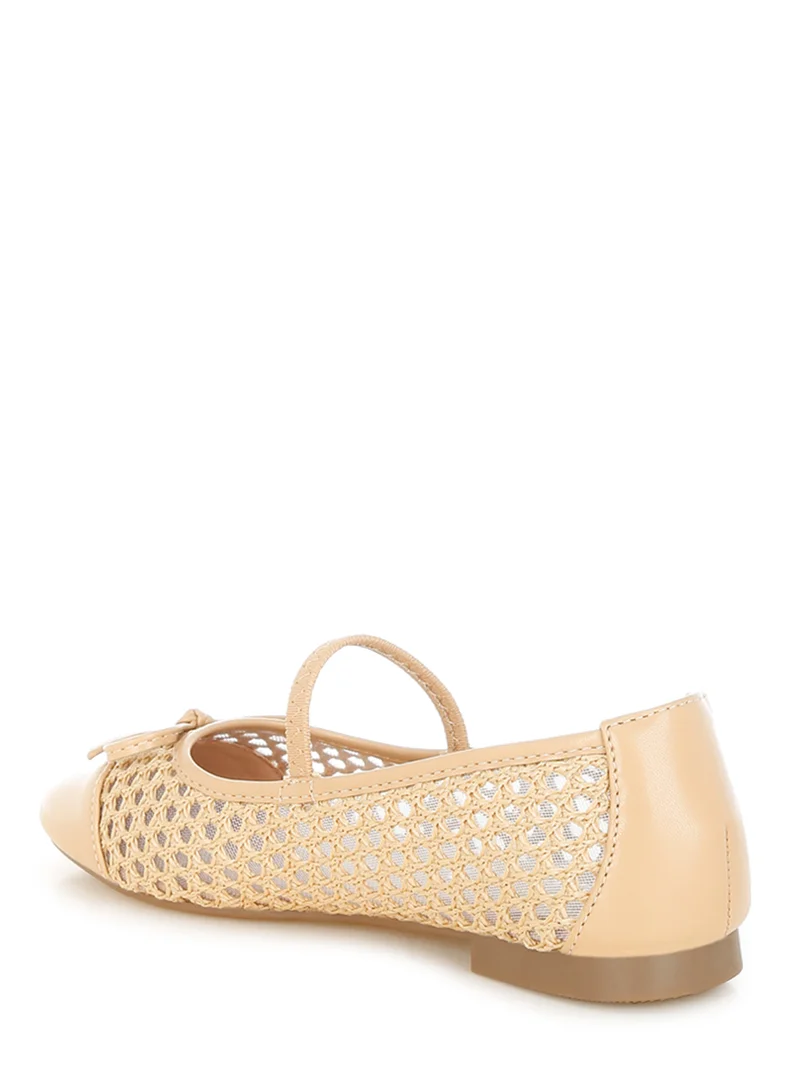London Rag Woven Bow Detail Ballerinas in Tan