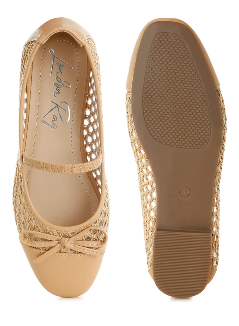 London Rag Woven Bow Detail Ballerinas in Tan