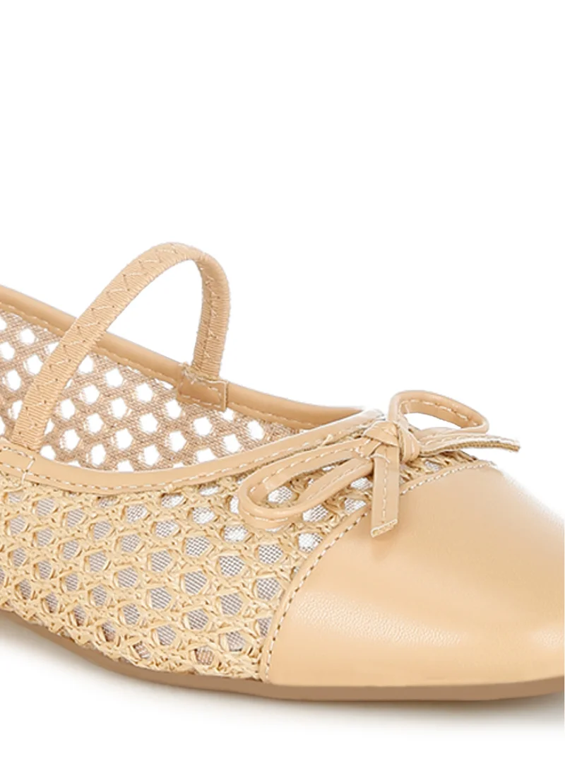 London Rag Woven Bow Detail Ballerinas in Tan