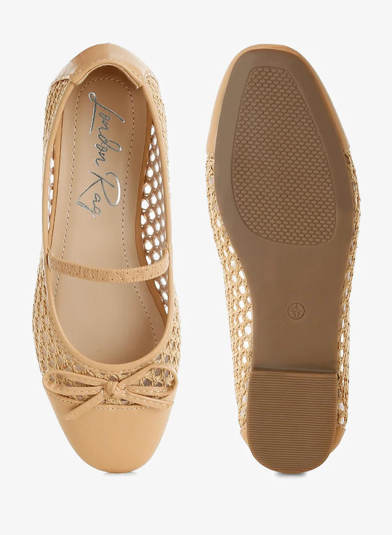 London Rag Tan Woven Bow Detail Ballerinas in Tan for Women | Best Price UAE