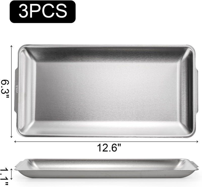ZENFUN 3 Packs 304 Stainless Steel Serving Platters Rectangle Metal Dinner Plates with Handles Decorative Organizer Trays for BBQ Dining Party Buffet Appetizer Serving126 x 63 - Image 2