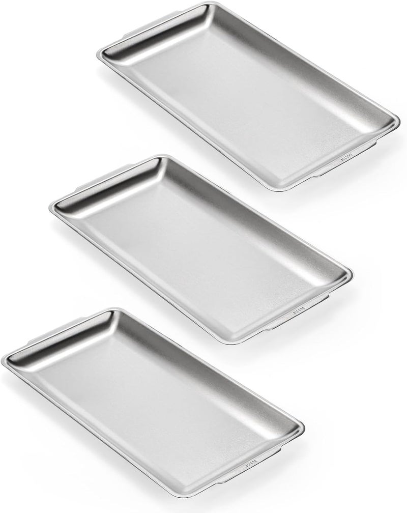 ZENFUN 3 Packs 304 Stainless Steel Serving Platters Rectangle Metal Dinner Plates with Handles Decorative Organizer Trays for BBQ Dining Party Buffet Appetizer Serving126 x 63 - Image 1