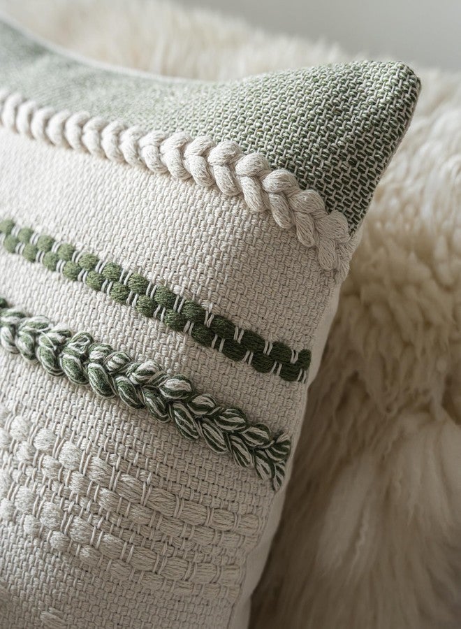 Cethom Boho Throw Pillow Covers 18x18 Inch Set of 2, Green Textured Decorative Couch Pillow Cases for Farmhouse Home Decor, Accent Cushion Cover for Sofa, Bed, Living Room, Bedroom - Image 3
