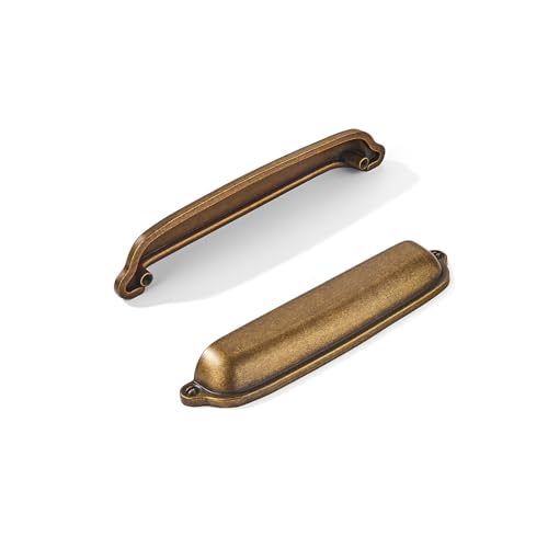 khtumeware 10 Pack Antique Brass Cup Pulls 4 Inch Center to Center Cabinet Drawer Handles for Kitchen Hardware - Image 1