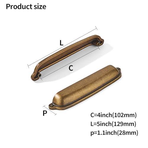 khtumeware 10 Pack Antique Brass Cup Pulls 4 Inch Center to Center Cabinet Drawer Handles for Kitchen Hardware - Image 3