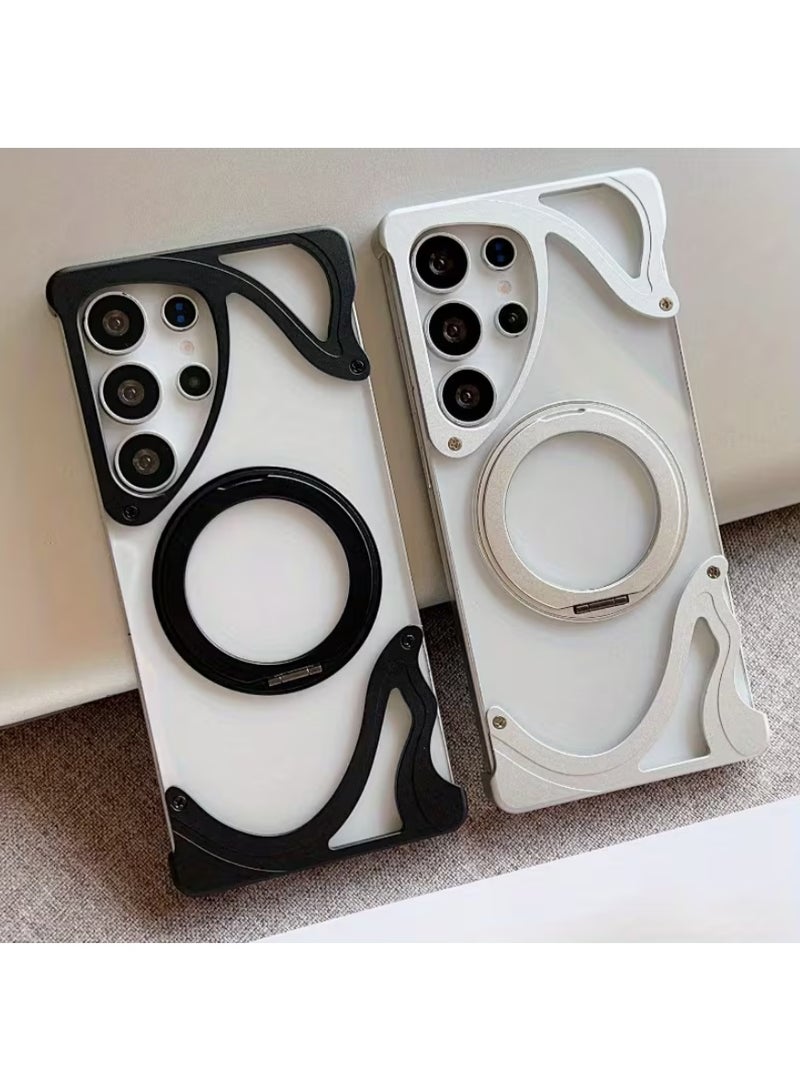 Luxury dolphin Pattern Magnetic 360 Rotating Bracket Aluminum Metal Rimless Case For Samsung Galaxy S26 Ultra, Magsafe Compatible S26 Ultra Black Cover | WIDGETS MATRIX - Image 2
