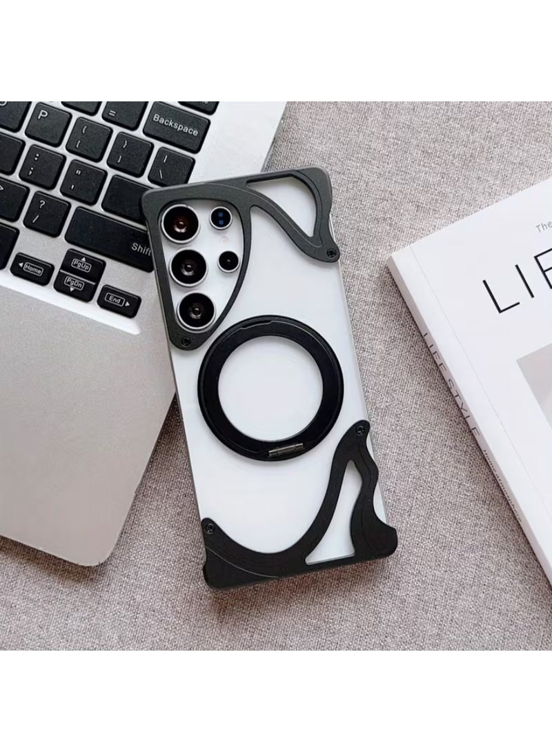 Luxury dolphin Pattern Magnetic 360 Rotating Bracket Aluminum Metal Rimless Case For Samsung Galaxy S26 Ultra, Magsafe Compatible S26 Ultra Black Cover | WIDGETS MATRIX - Image 1