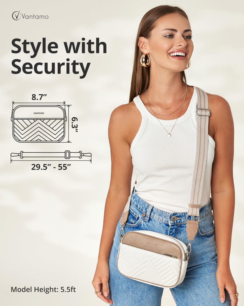 Vantamo Premium Quilted Crossbody Bags for Women with Anti-Pickpocket Clip, Vegan Leather Handbags, Travel Purses for Women - Image 2